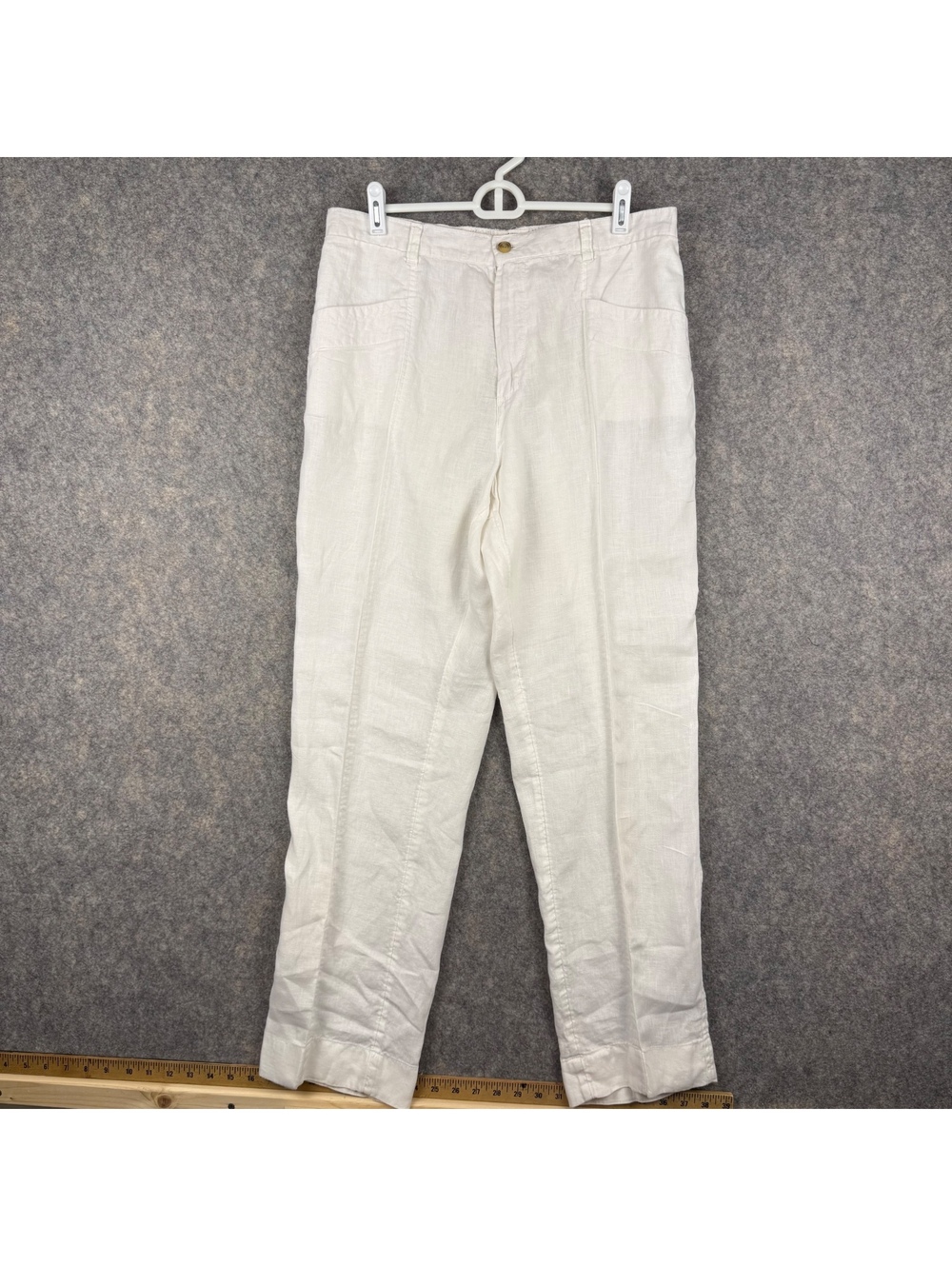 Nicole Miller 100% Linen Pants Front Pockets Elastic Back Waist White XL 898